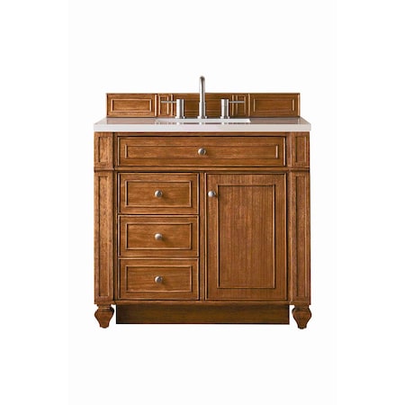 James Martin Vanities Bristol 36in Single Vanity, Saddle Brown w/ 3 CM White Zeus Quartz Top 157-V36-SBR-3WZ
